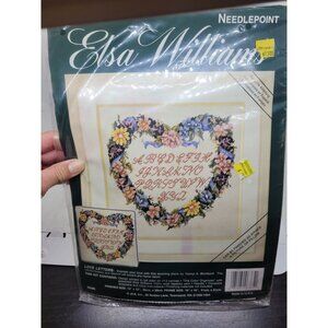 Vintg Needlepoint Kit Love Letters Heart 16x16 NEW Cottagecore prairiecore